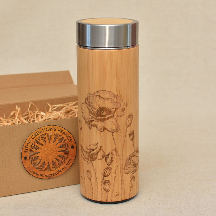 POPPY ROW Wood Thermos Vacuum Flask - litha-creations-france