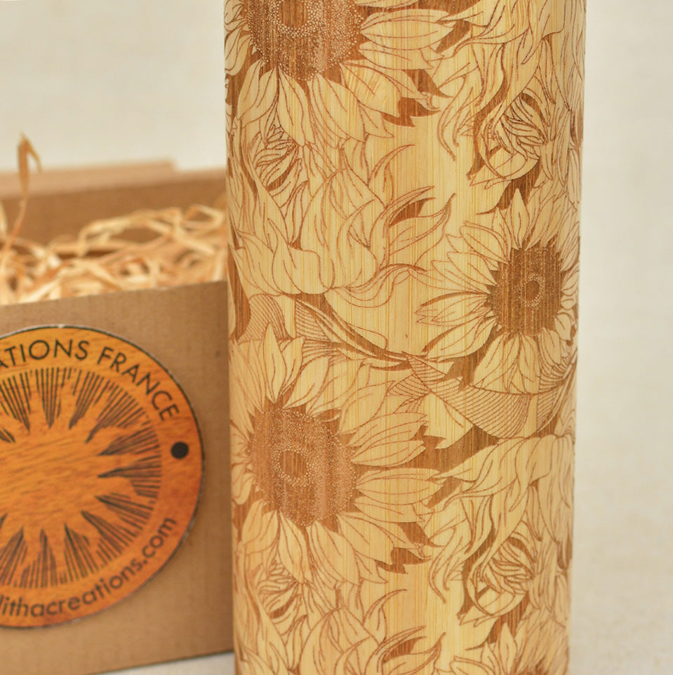 PROVENCE SUNFLOWERS Wood Thermos Vacuum Flask - litha-creations-france