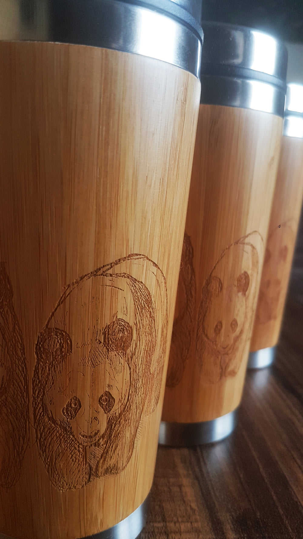 PANDAS Bamboo Wood Travel Mug Custom Engraved Tumbler