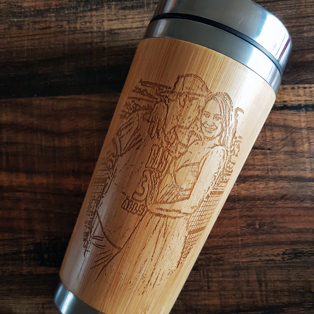 PHOTO Custom Engraved on Wood Travel Mug Wooden Tumbler