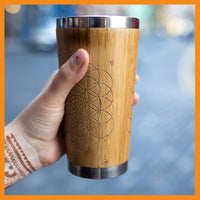 OPEN FLOWER OF LIFE Wood Travel Mug Custom Engraved Tumbler