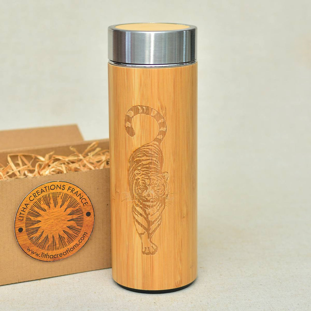 TIGER Wood Thermos Insulated Water Bottle
