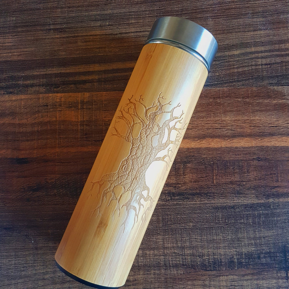 TREE OF KNOWLEDGE Bamboo Wooden Thermos Insulated Water Bottle Vacuum Flask