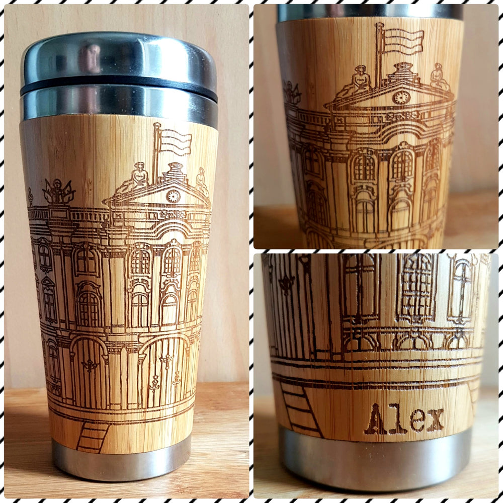 YOUR IMAGE FULLY Engraved All Around Wood Travel Mug Wooden Tumbler - litha-creations-france