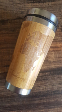 WORLD MAP Wood Travel Mug Custom Engraved Tumbler Nature