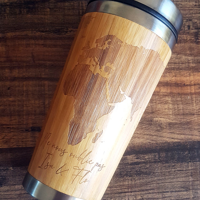 WORLD MAP Wood Travel Mug Custom Engraved Tumbler Nature