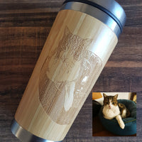 My CAT Photo Custom Engraved Wood Travel Mug Wooden Tumbler