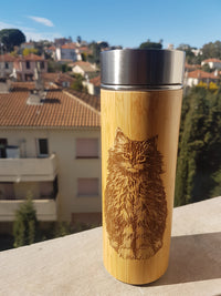 CAT Bamboo Wood Thermos Insulated Water Bottle