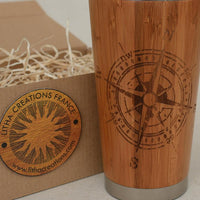 COMPASS Wood Travel Mug Custom Engraved Tumbler