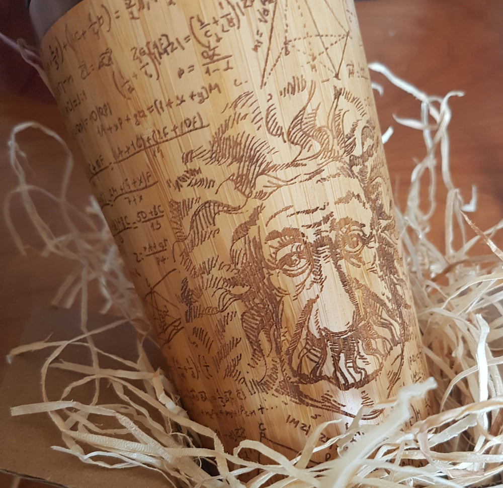 EINSTEIN Wood Gift Bamboo Travel Mug Custom Text Engraved Wooden Tumbler