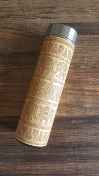 ETHNIC ELEPHANTS Wood Thermos Insulated Water Bottle