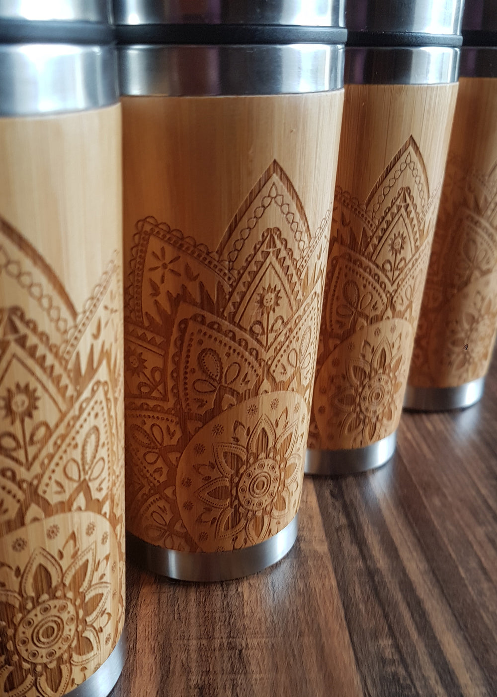 HALF MANDALA Engraved Wood Travel Mug Tumbler