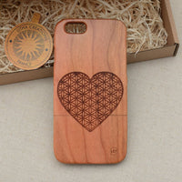 HEART FLOWER OF LIFE Sacred Geometry Wood Phone Case