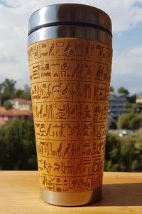HIEROGLYPHS Wood Travel Mug Custom Engraved Tumbler