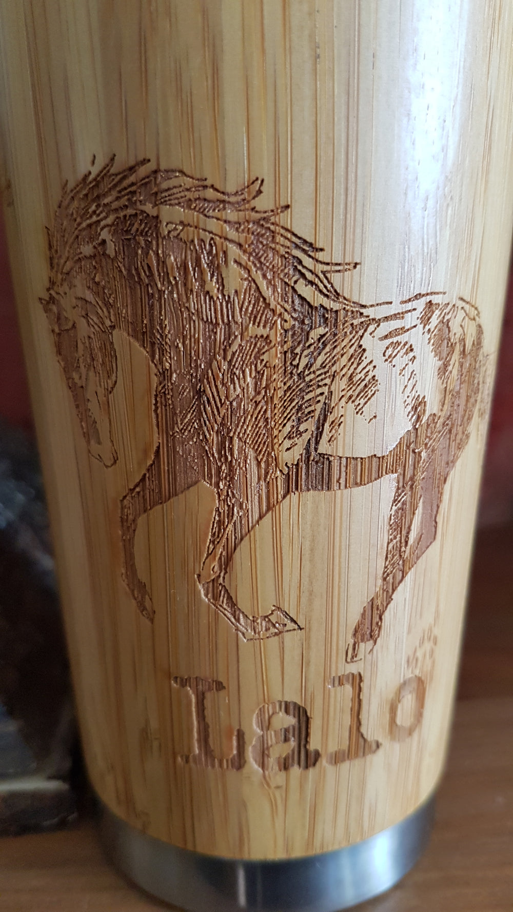 MUSTANG Horse Wood Travel Mug Custom Engraved Tumbler