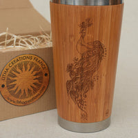 PEACOCK Engraved Wood Travel Mug Tumbler - litha-creations-france
