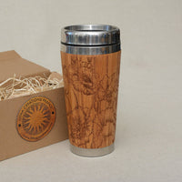 WILD POPPIES Engraved Wood Travel Mug Tumblier - litha-creations-france