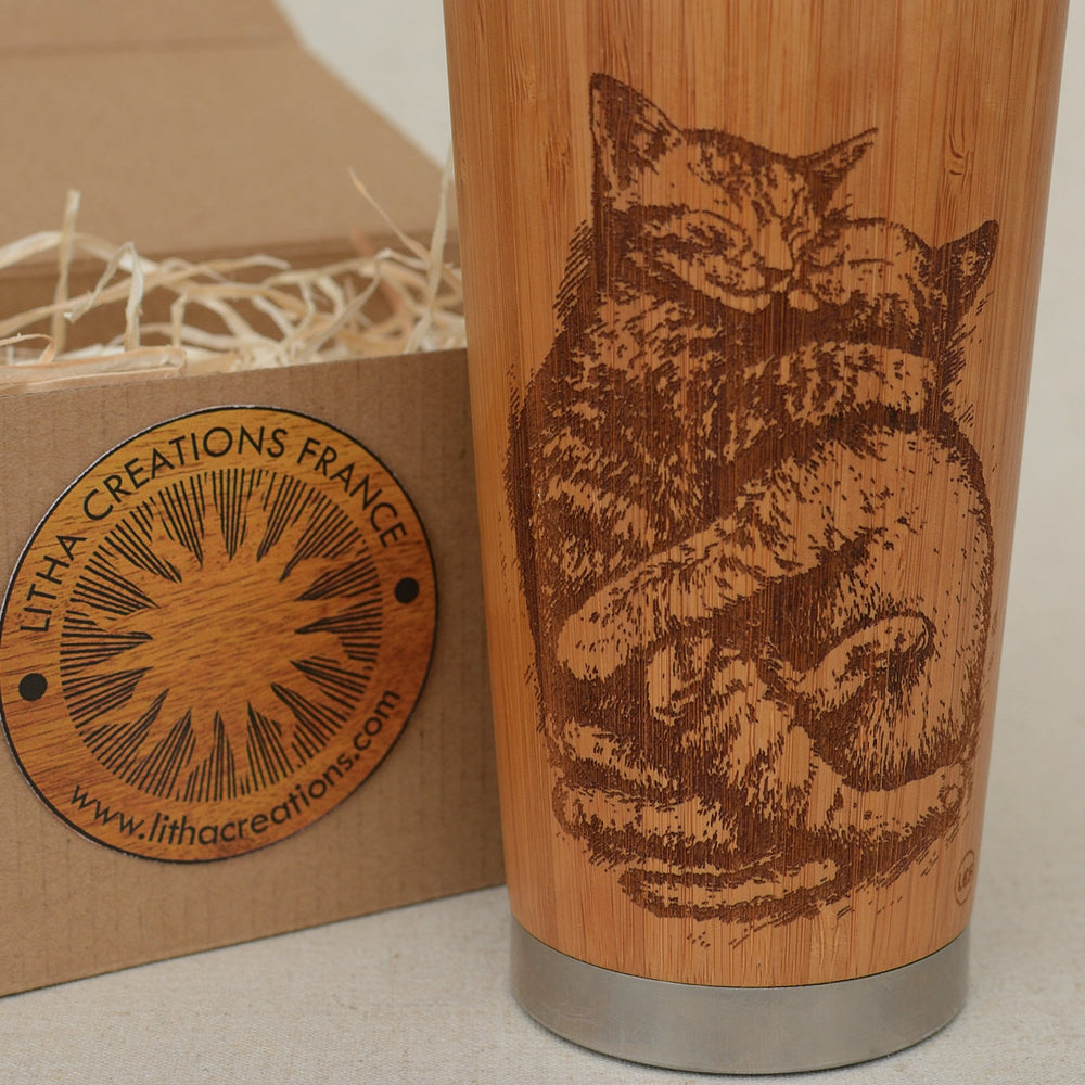 CATS LOVE Engraved Wood Travel Mug Tumbler - litha-creations-france