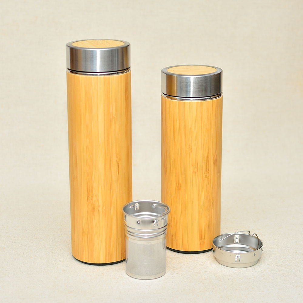 Big and small bamboo thermos with strainers