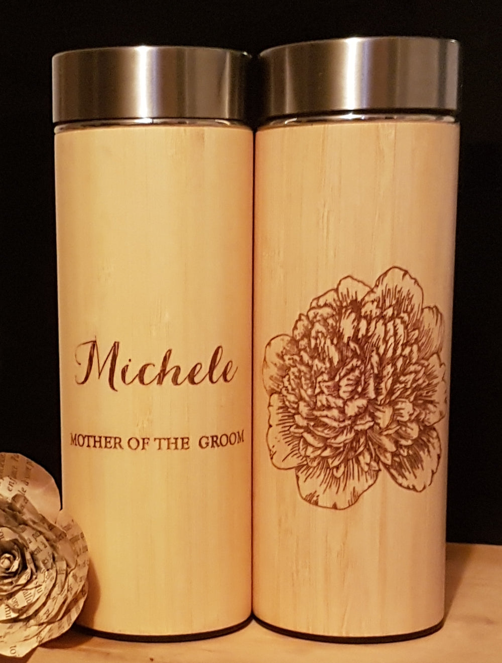 Both Sides Engraved IMAGE or TEXT on Wood Thermos - litha-creations-france