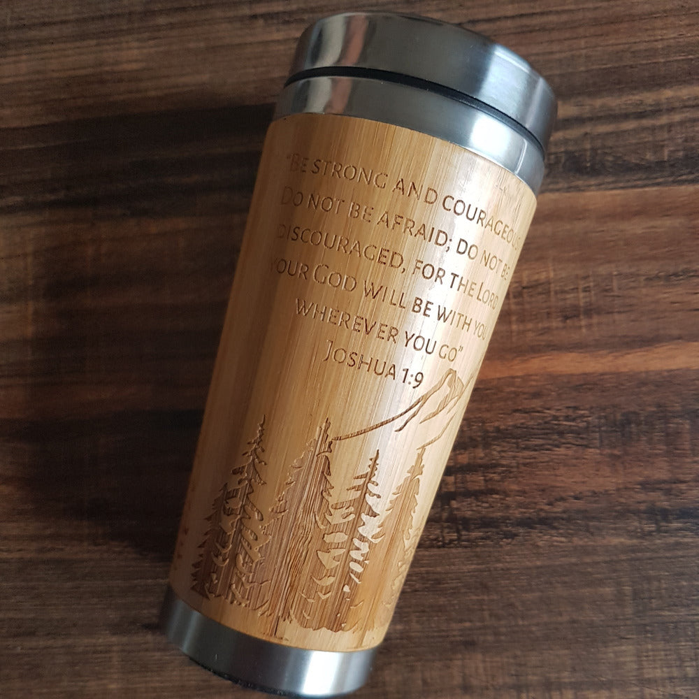 Bamboo Travel Mug Mountain Forest  with text | Litha Creations France