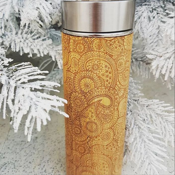 PAISLEY Wood Thermos Insulated Water Bottle