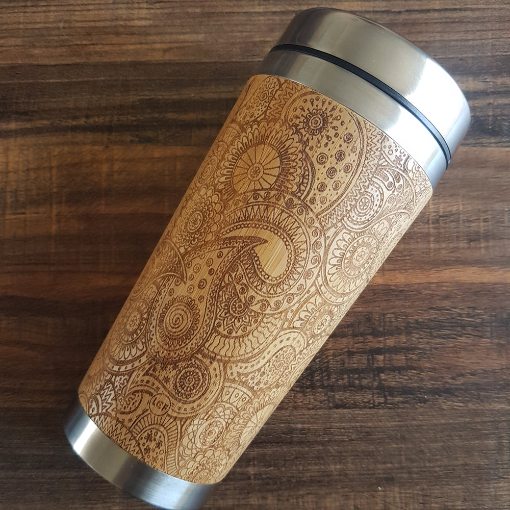 PAISLEY Wood Travel Mug Custom Engraved Tumbler