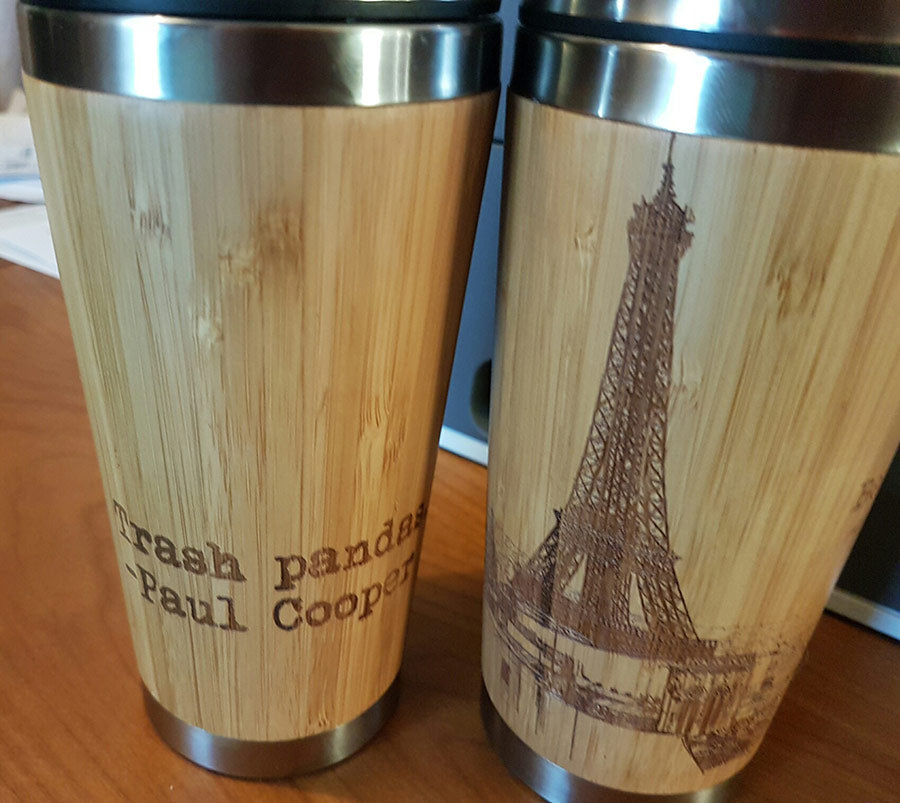 PARIS TOUR Wood Travel Mug Custom Engraved Tumbler