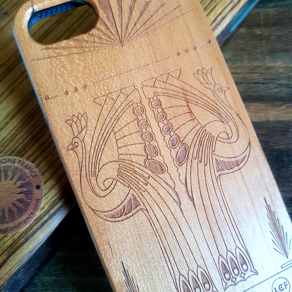 PEACOCKS Wood Phone Case Art Deco Animals