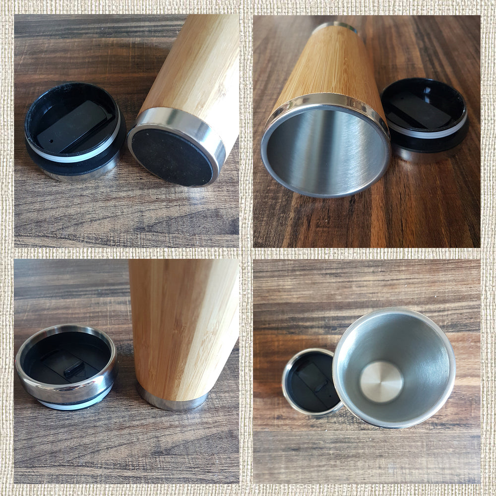 Bamboo Travel Mug QUATREFOIL Custom Engraved Wooden Tumbler