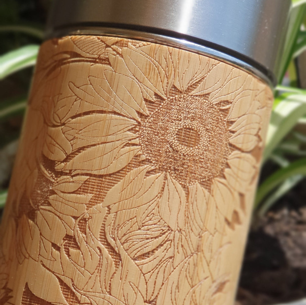 PROVENCE SUNFLOWERS Wood Thermos Insulated Water Bottle
