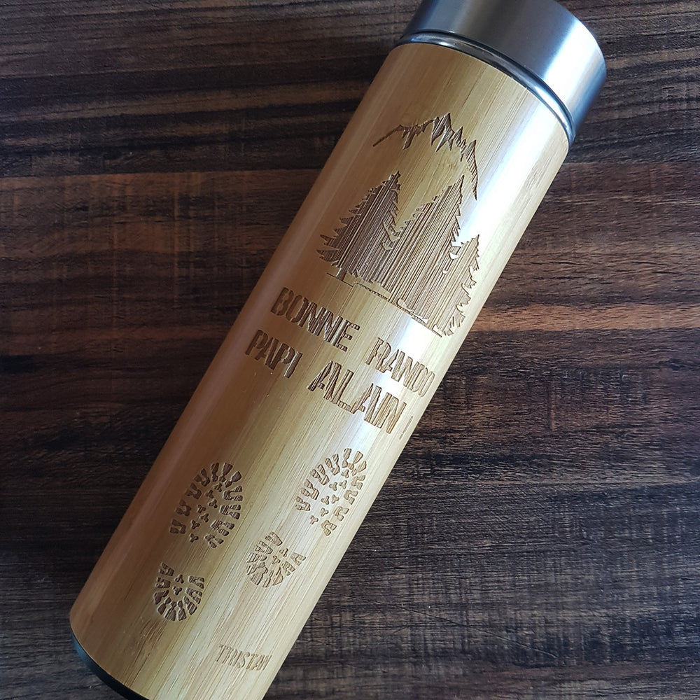 Custom IMAGE or TEXT on ONE SIDE of the Bamboo Wood Thermos