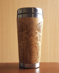 STAR MANDALA Wood Travel Mug Custom Engraved Tumbler