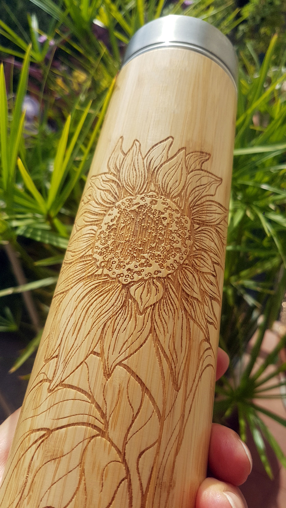 SUNFLOWER Wood Thermos Insulated Water Bottle