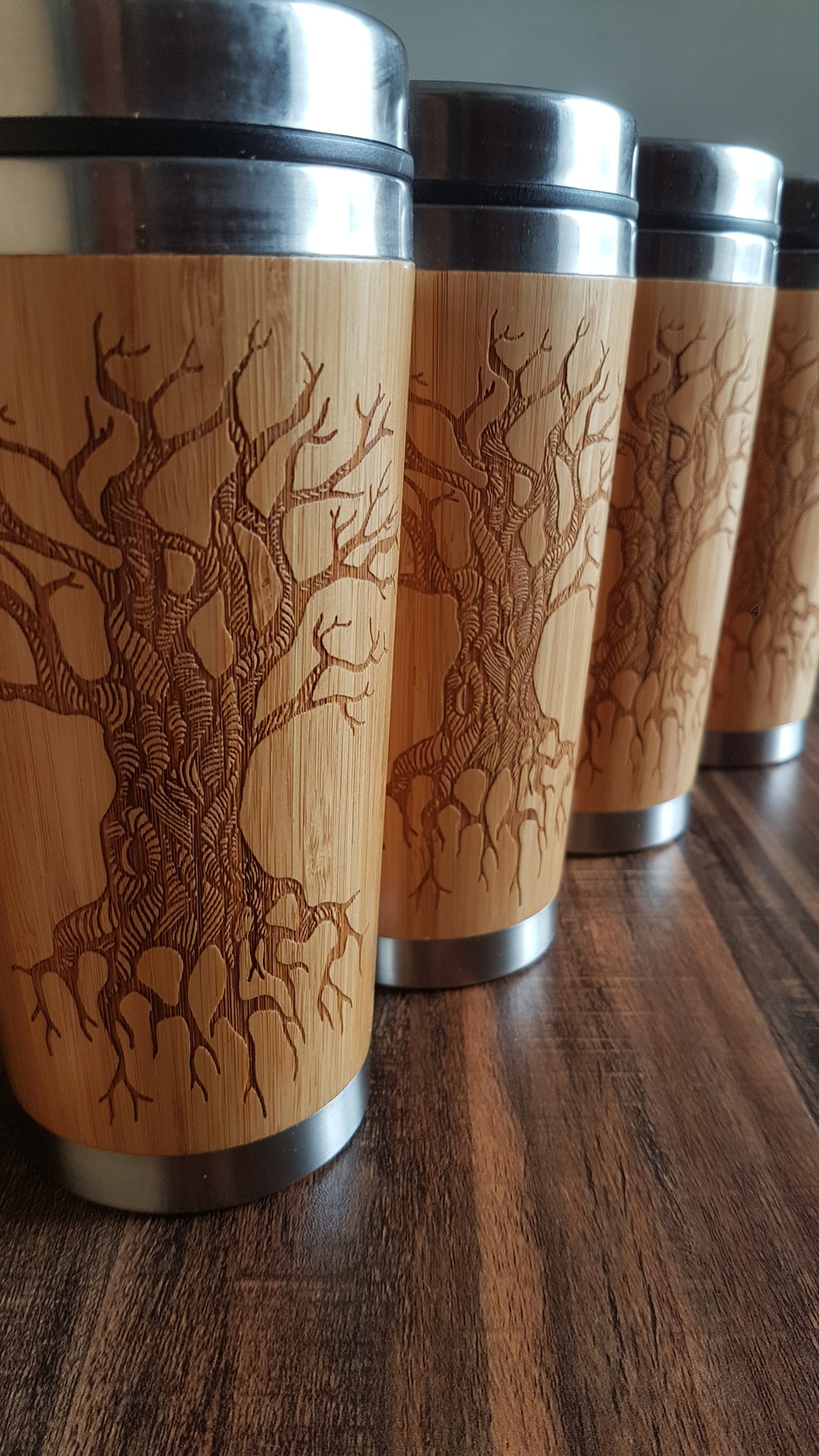 TREE OF KNOWLEDGE Wood Travel Mug Custom Engraved Tumbler Nature