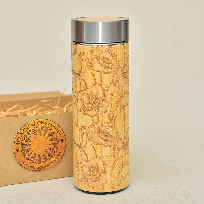WILD POPPIES Bamboo Wood Thermos