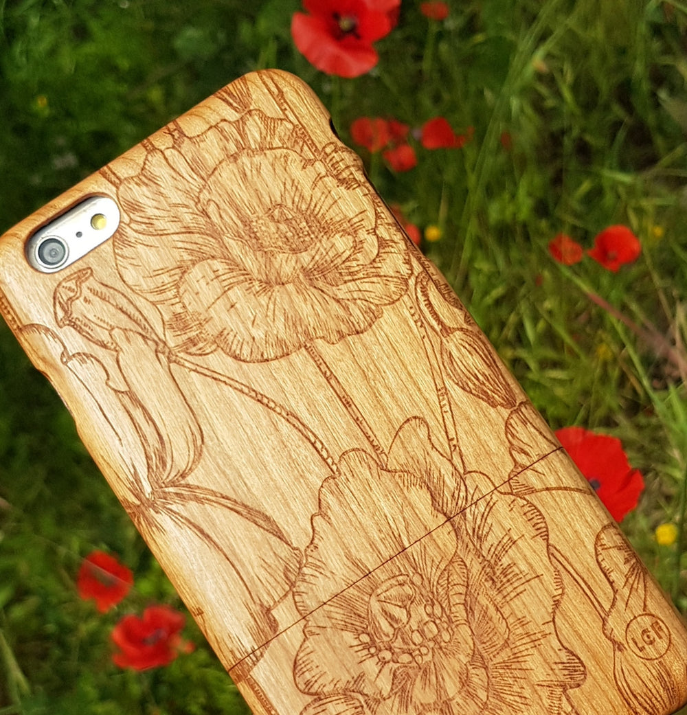 WILD POPPIES Wood Phone Case Abstract Floral
